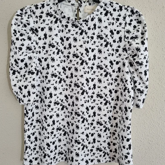 Melloday Women's blouse white and black floral printed Size M - Picture 6 of 6